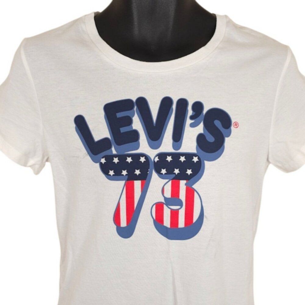 Levis T Shirt Womens Size Small White 73 American Flag